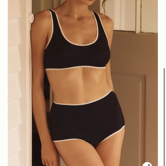 Anthropologie Other - Anthropologie Set Lace-Trim Scoop-Neck Bra & Lace-Trim High-Waisted Briefs S NWT